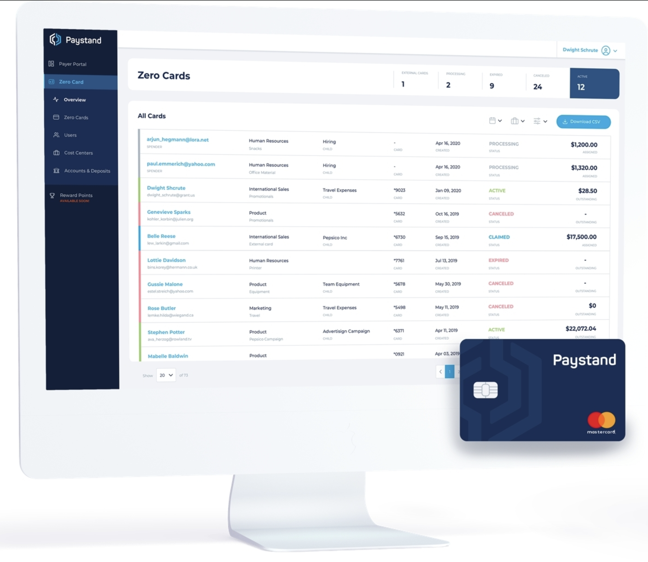 Paystand Zero Card — Corporate Card Dashboard